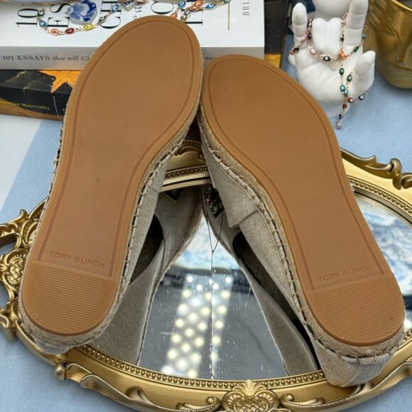 🆕 TORY BURCH 🧿 NWOB Ines Linen & Leather Bejewelled Espadrilles - Sz 8 M - Picture 11 of 11
